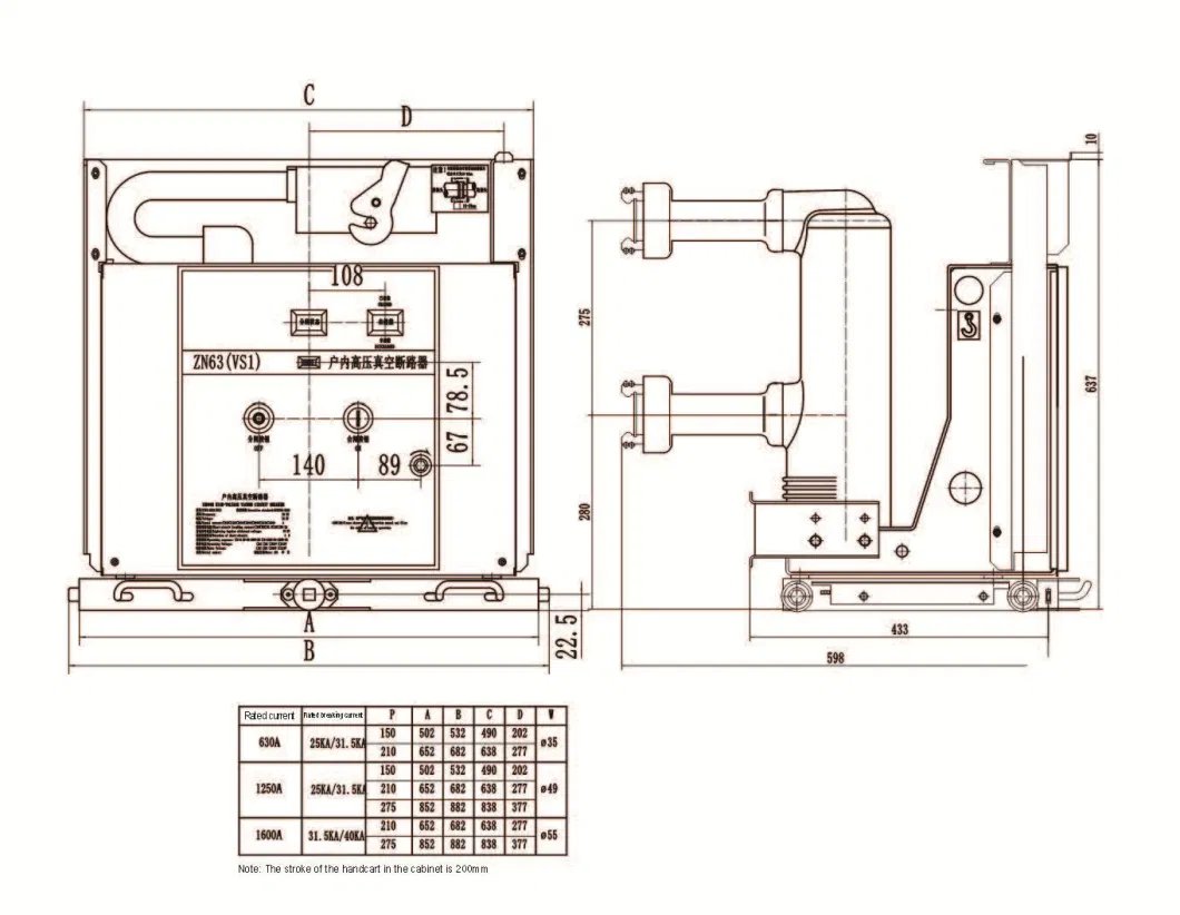 Vs1-12 Indoor High Voltage Mv Vacuum Circuit Breaker Vcb for 12kv Switchgear